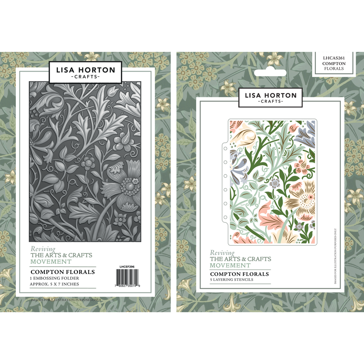 Lisa Horton Crafts Reviving The Arts & Crafts Movement Compton Florals 3D Embossing Folder & Layering Stencils