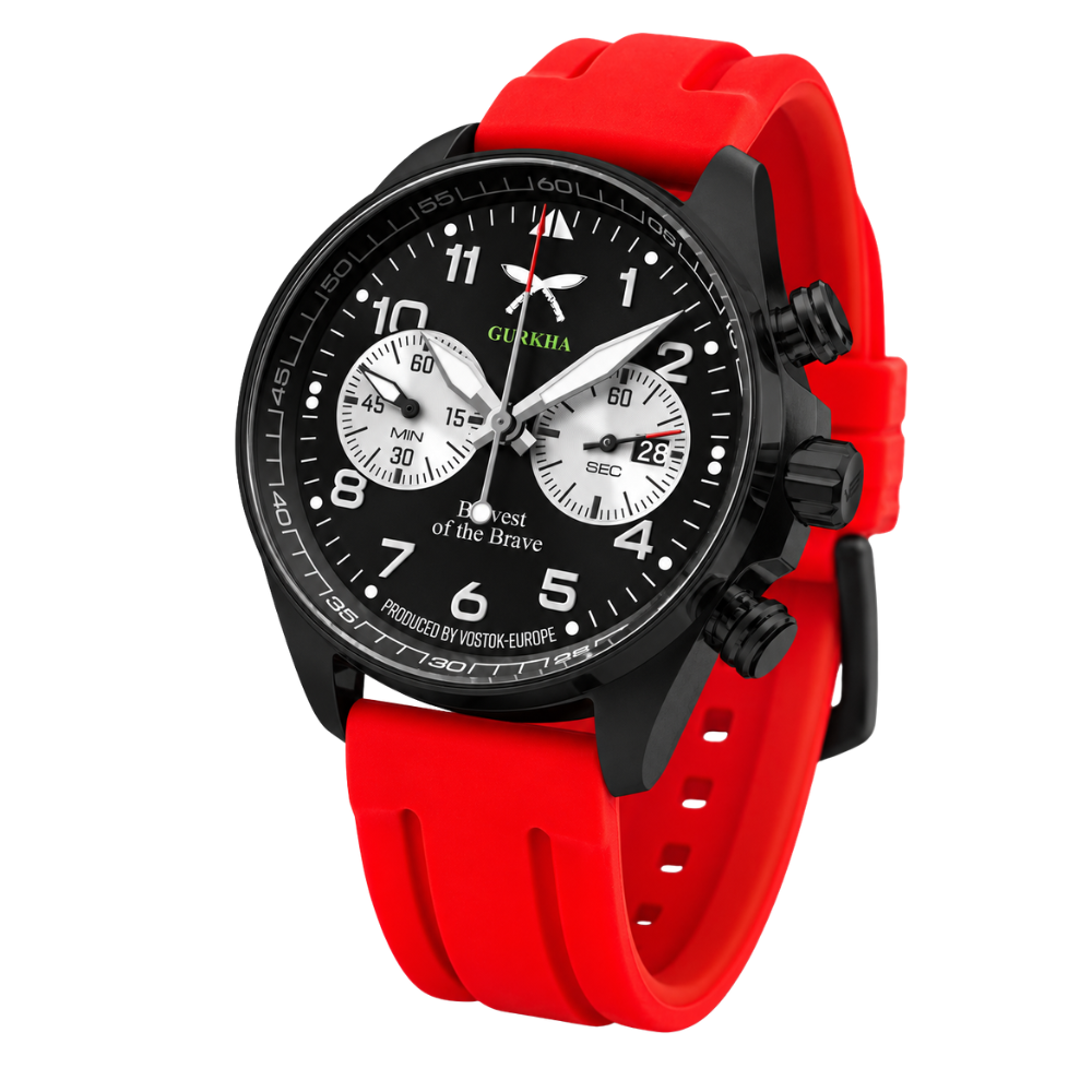 Vostok Europe Gurkha 6S21-325C446 Chronograph Watch - Red Silicone Strap