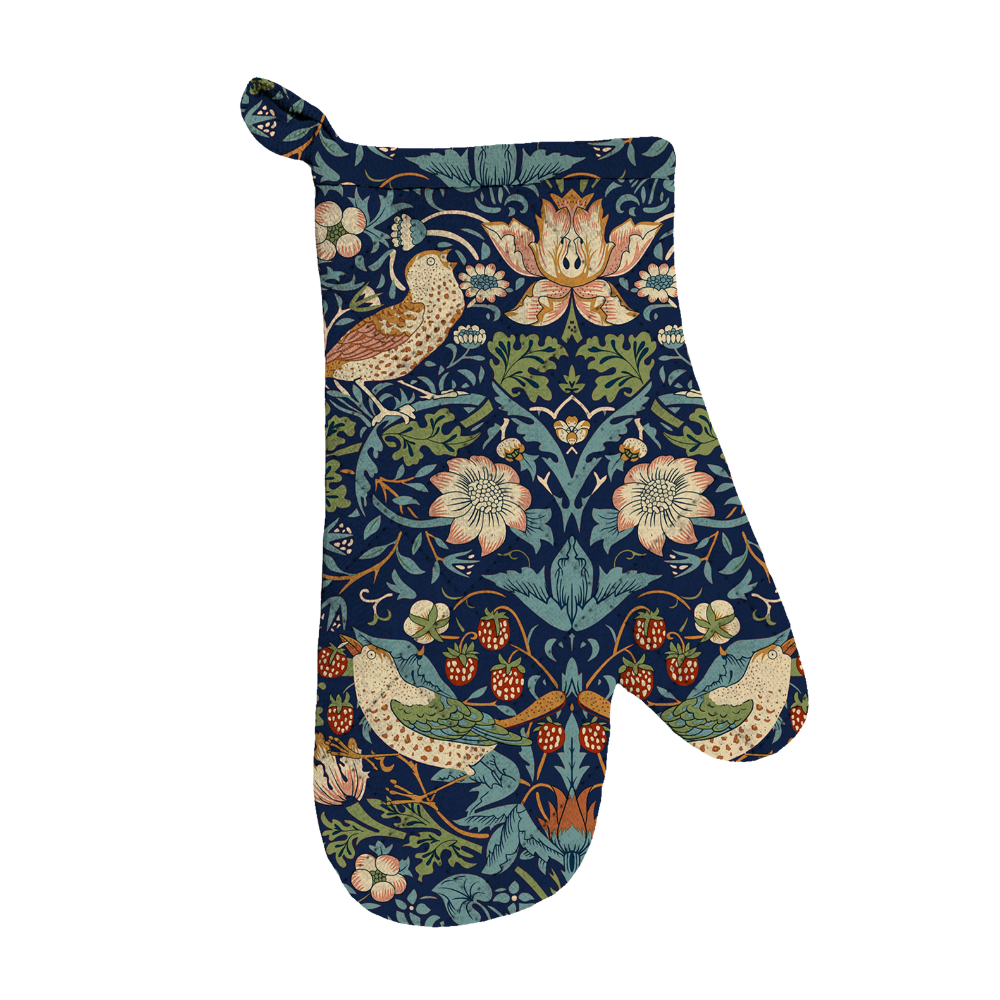 William Morris Gallery Kitchen Set - Single Oven Glove, Pot Holder & Tea Towel - Strawberry Thief Navy