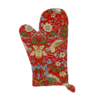 William Morris Gallery Kitchen Set - Single Oven Glove, Pot Holder & Tea Towel - Strawberry Thief Red
