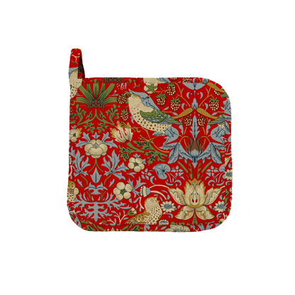 William Morris Gallery Kitchen Set - Single Oven Glove, Pot Holder & Tea Towel - Strawberry Thief Red