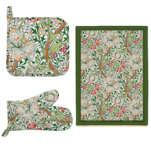 William Morris Gallery Kitchen Set - Single Oven Glove, Pot Holder & Tea Towel - Golden Lily