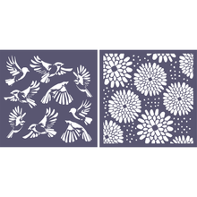 Funky Fossil Set of 2 8x8" Stencils -  Brushstroke Birds and Bountiful