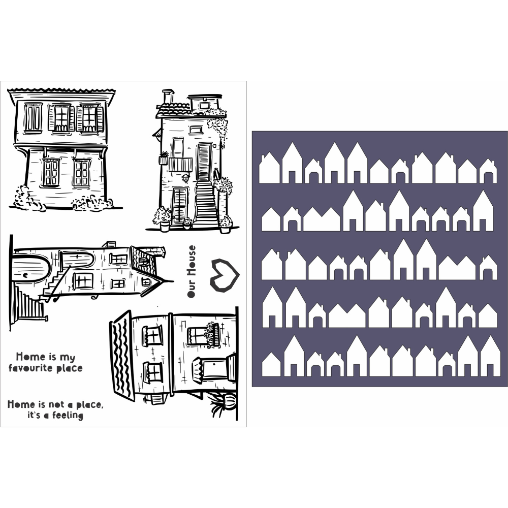 Funky Fossil Our House A5 Stamp Set and In the Neighbourhood 6x6" Stencil