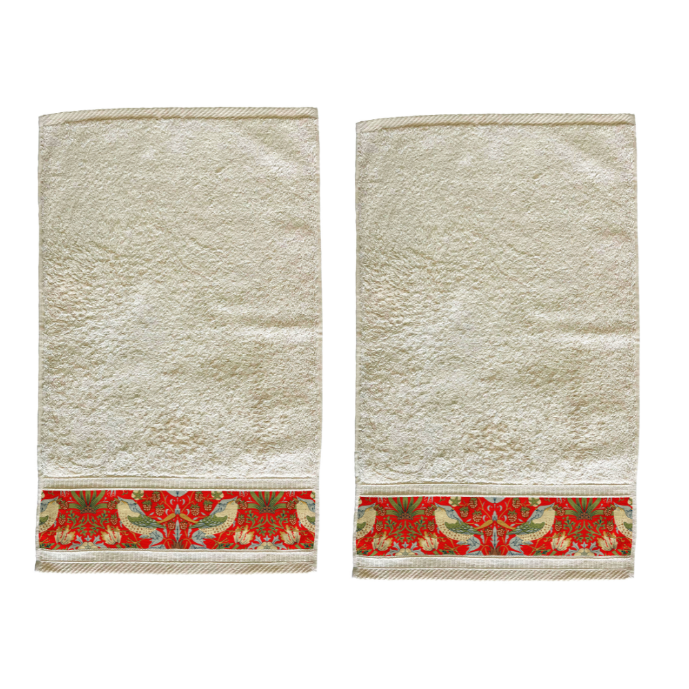William Morris Gallery Hand Towel & Guest Towel Set - Strawberry Thief Red