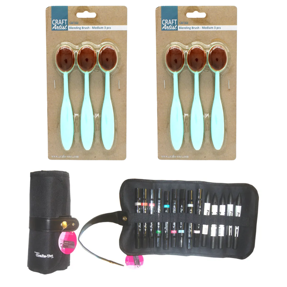 Craft Artist Pack of 2 (6 in total) Medium Blending Brushes & Free Roll Up Case