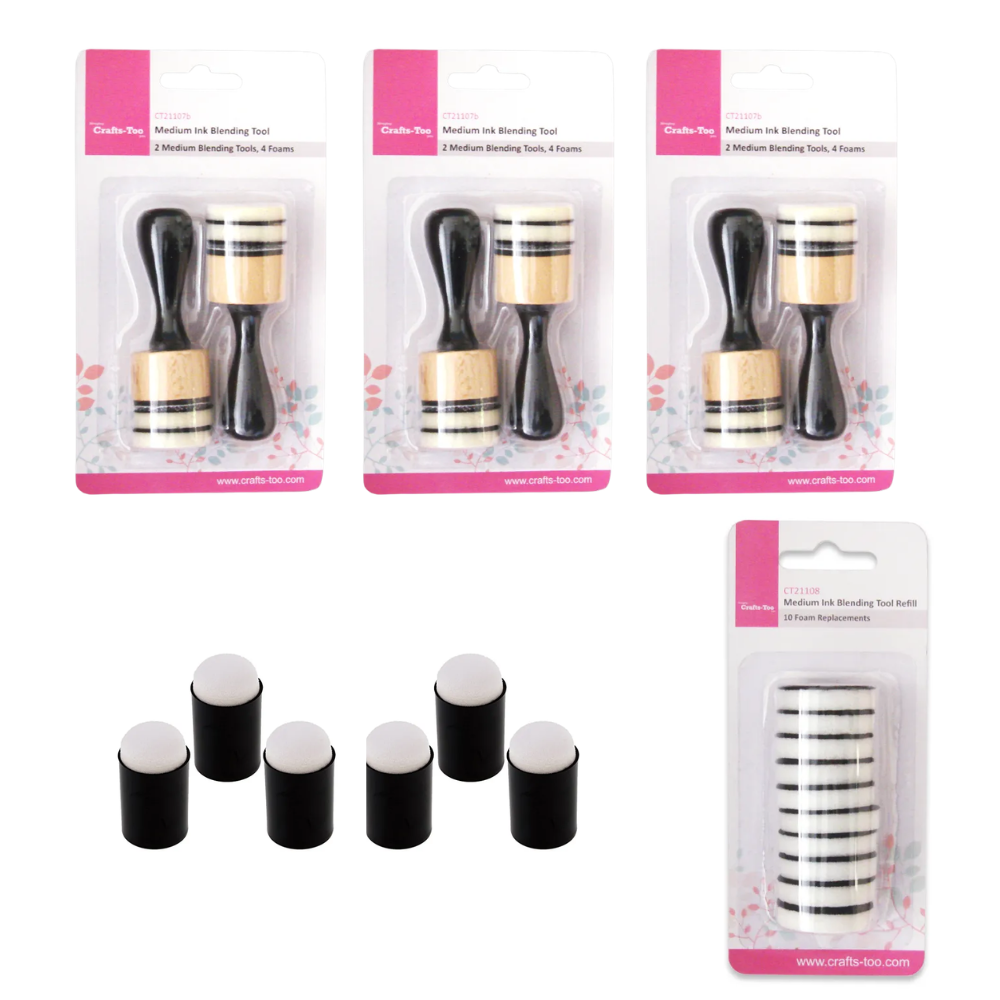 Crafts Too Ink Blending Kit - 3 Packs Ink Blending Tool Large (6 Pieces), 2 Packs of Finger Daubers (6 Pieces) and 10 Spare Foams