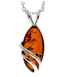 925 Sterling Silver & Genuine Baltic Amber Little Oval Modern Pendant