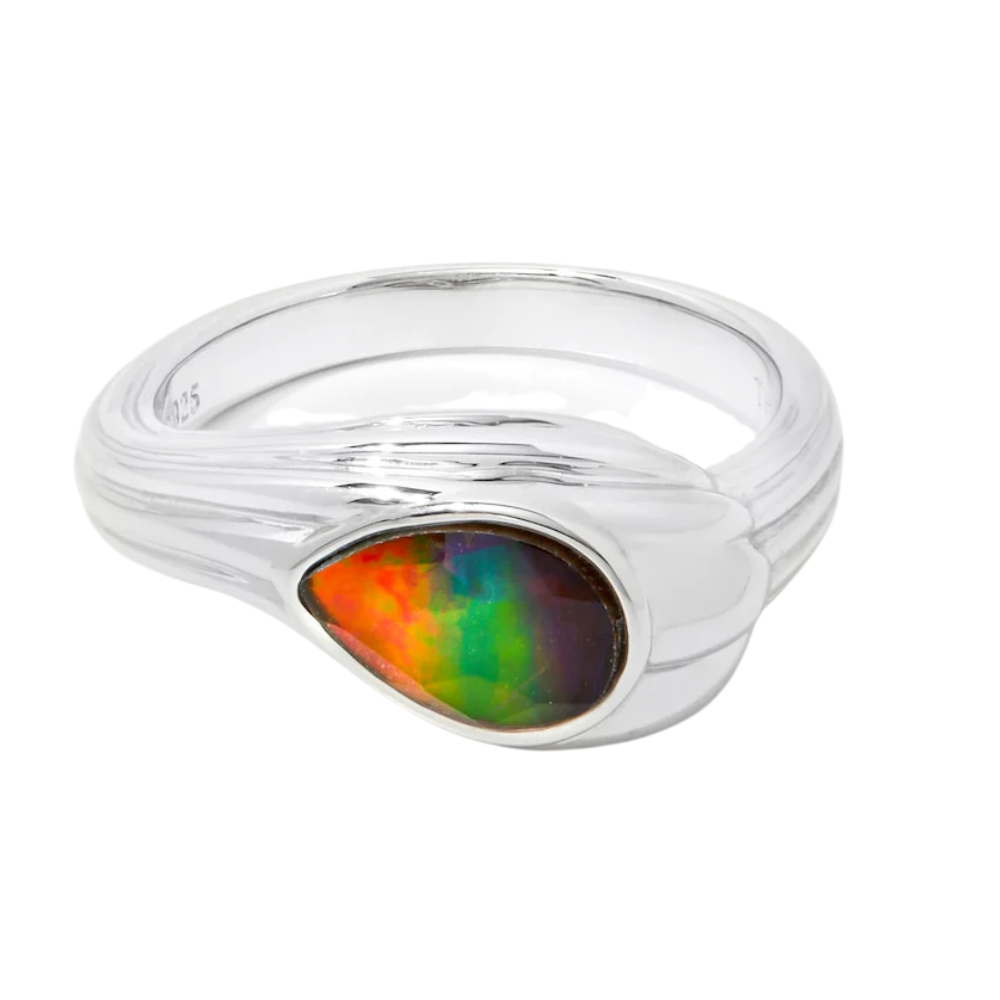 Canadian Ammolite Gems by Kenneth Bradley 'Addison' Ring in Rhodium Plated Sterling Silver