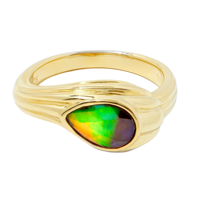 Canadian Ammolite Gems by Kenneth Bradley 'Addison' Ring in 14k Yellow Gold