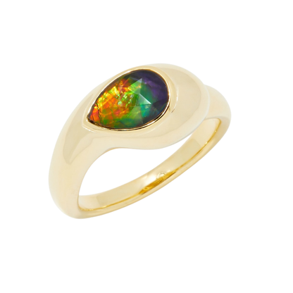 Canadian Ammolite Gems by Kenneth Bradley 'Naomi' Ring in 14k Yellow Gold
