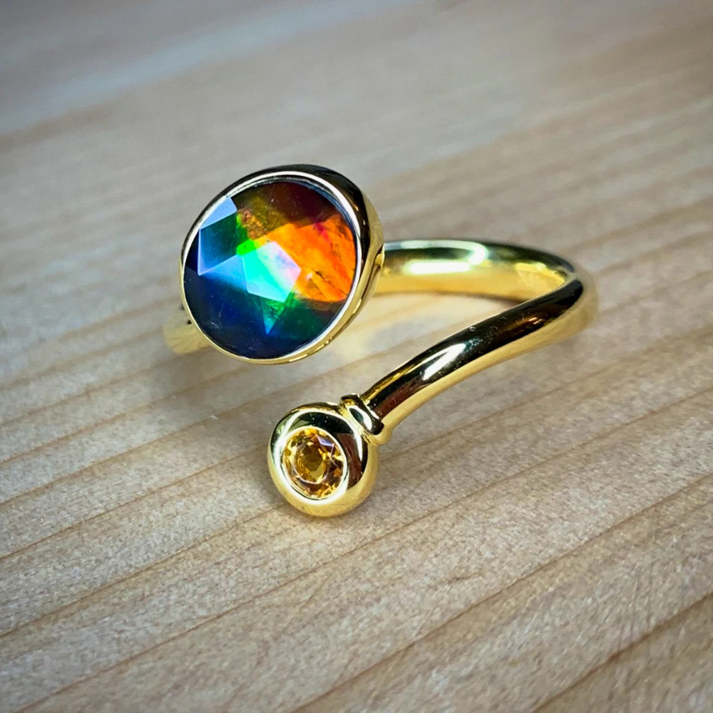 Canadian Ammolite Gems by Kenneth Bradley 'Christina' Ring in 14k Yellow Gold