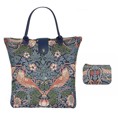 Signare Tapestry William Morris Strawberry Thief Blue Foldaway Bag with Zip Purse