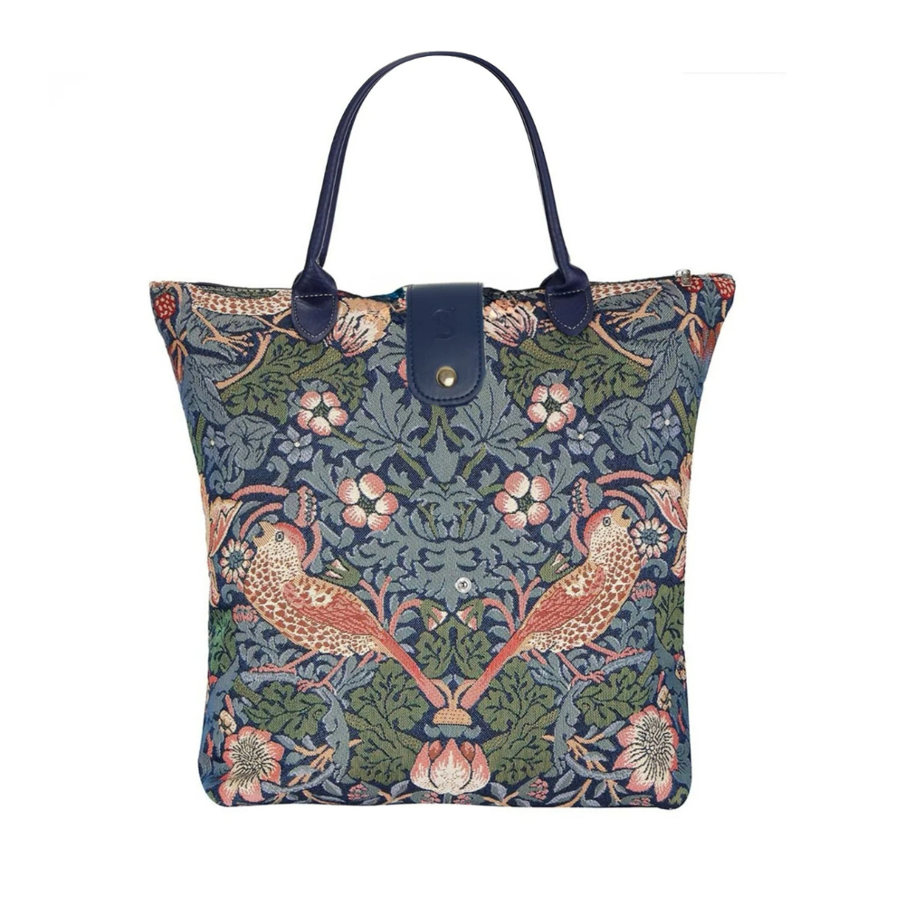 Signare Tapestry William Morris Strawberry Thief Blue Foldaway Bag with Zip Purse