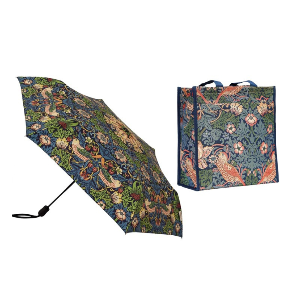 Signare Tapestry William Morris Strawberry Thief Blue Shopper Bag with Umbrella