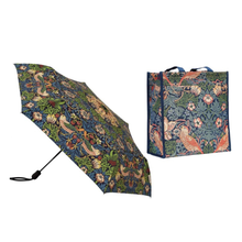 Signare Tapestry William Morris Strawberry Thief Blue Shopper Bag with Umbrella