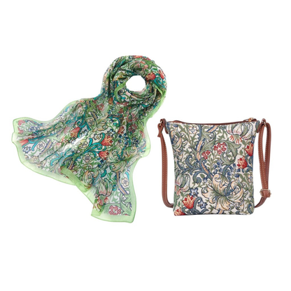 Signare Tapestry William Morris Golden Lily Silk Scarf with Sling Bag