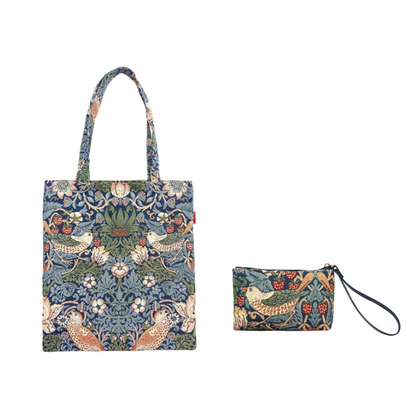 Signare Tapestry William Morris Strawberry Thief Blue Flat Bag and Wristlet