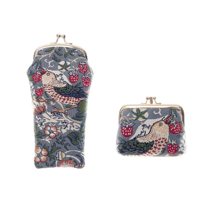 Signare Tapestry William Morris Strawberry Thief Grey Glasses Case with Purse