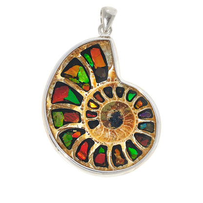 Canadian Ammolite Gems by Kenneth Bradley Madagascar Ammonite Pendant in Rhodium Plated Sterling Silver