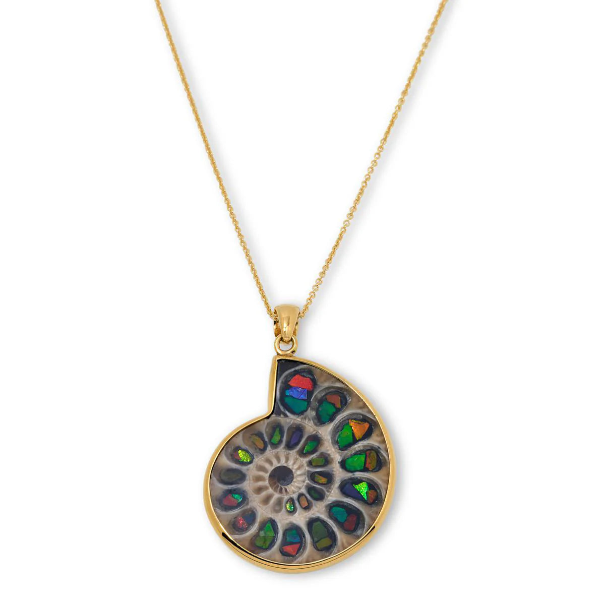 Canadian Ammolite Gems by Kenneth Bradley Madagascar Ammonite Pendant in Rhodium Plated Sterling Silver