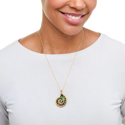Canadian Ammolite Gems by Kenneth Bradley Madagascar Ammonite Pendant in Rhodium Plated Sterling Silver