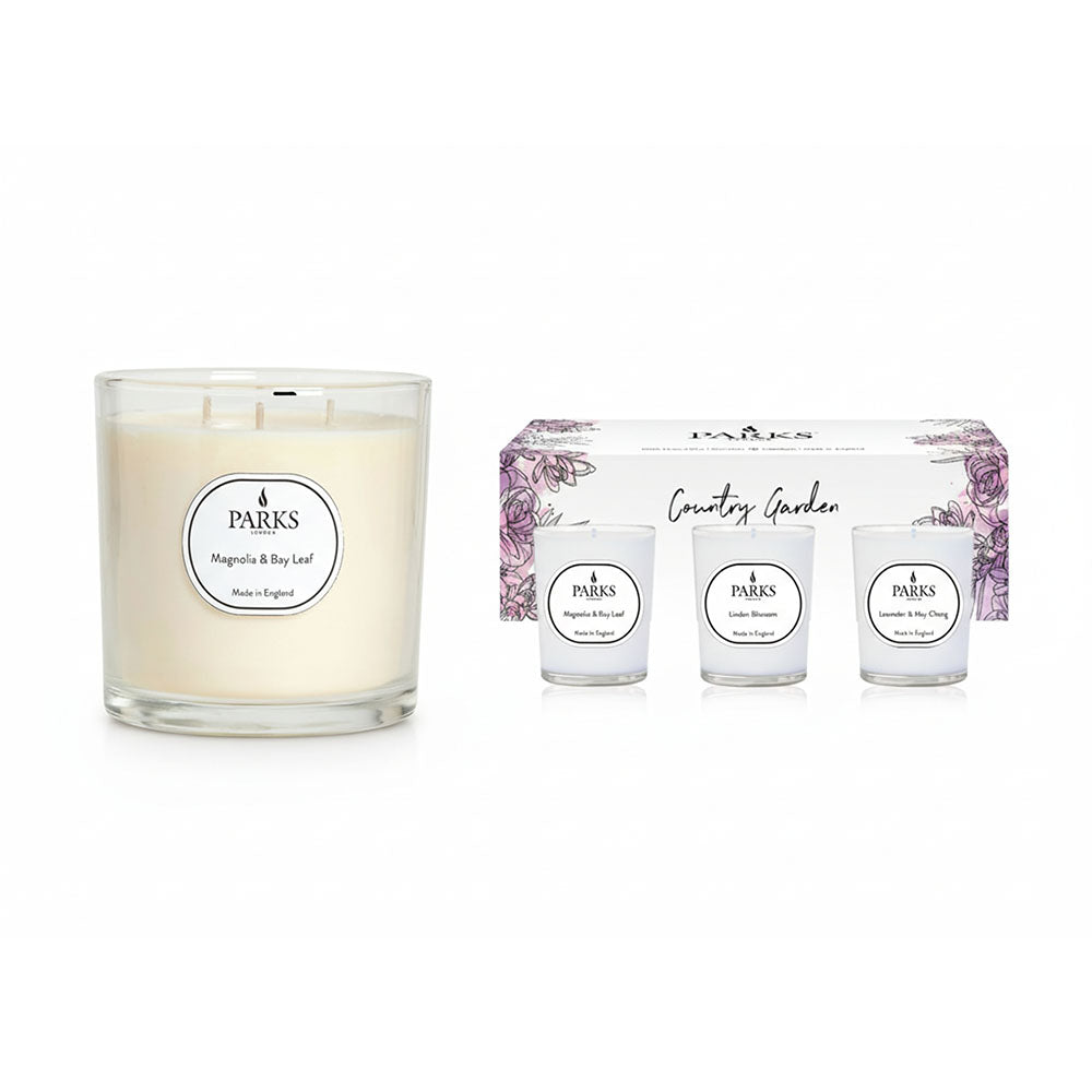 Parks London Magnolia and Bay Leaf 650g Candle Magnolia & Trio Votives Set 1
