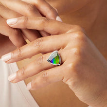 Canadian Ammolite Gems by Kenneth Bradley 'Marlo' Ring in Rhodium Plated Sterling Silver