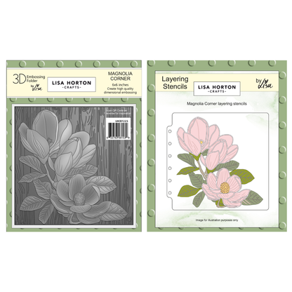 Lisa Horton Crafts Magnolia Corner 6" x 6" 3D Embossing Folder and Layering Stencils