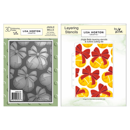 Lisa Horton Crafts Jingle Bells 5" x 7" 3D Embossing Folder, Layering Stencils with Die