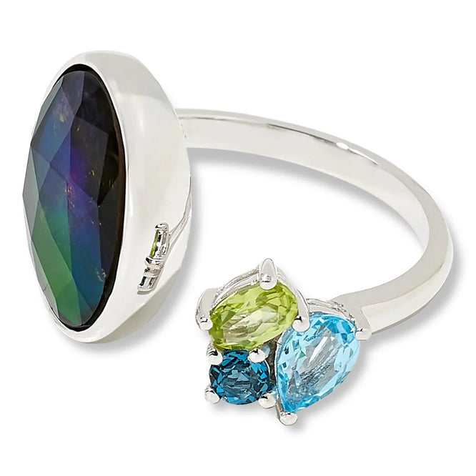 Canadian Ammolite Gems by Kenneth Bradley ‘Olivia’ Ring with Blue Topaz & Peridot