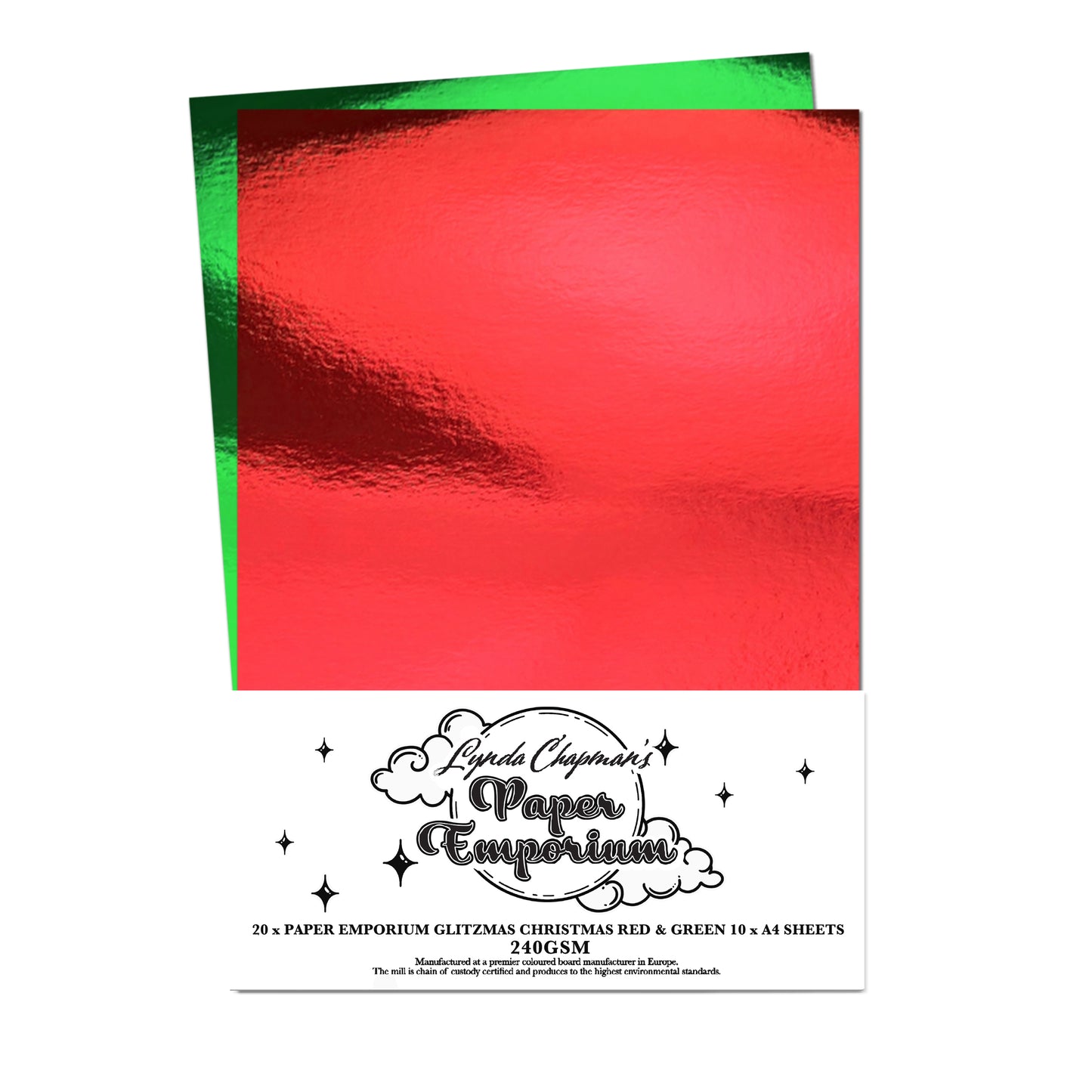 Lynda Chapman's Paper Emporium Metallic Glitzmas Christmas Red & Green 10 x A4 sheets Each Colour 240gsm