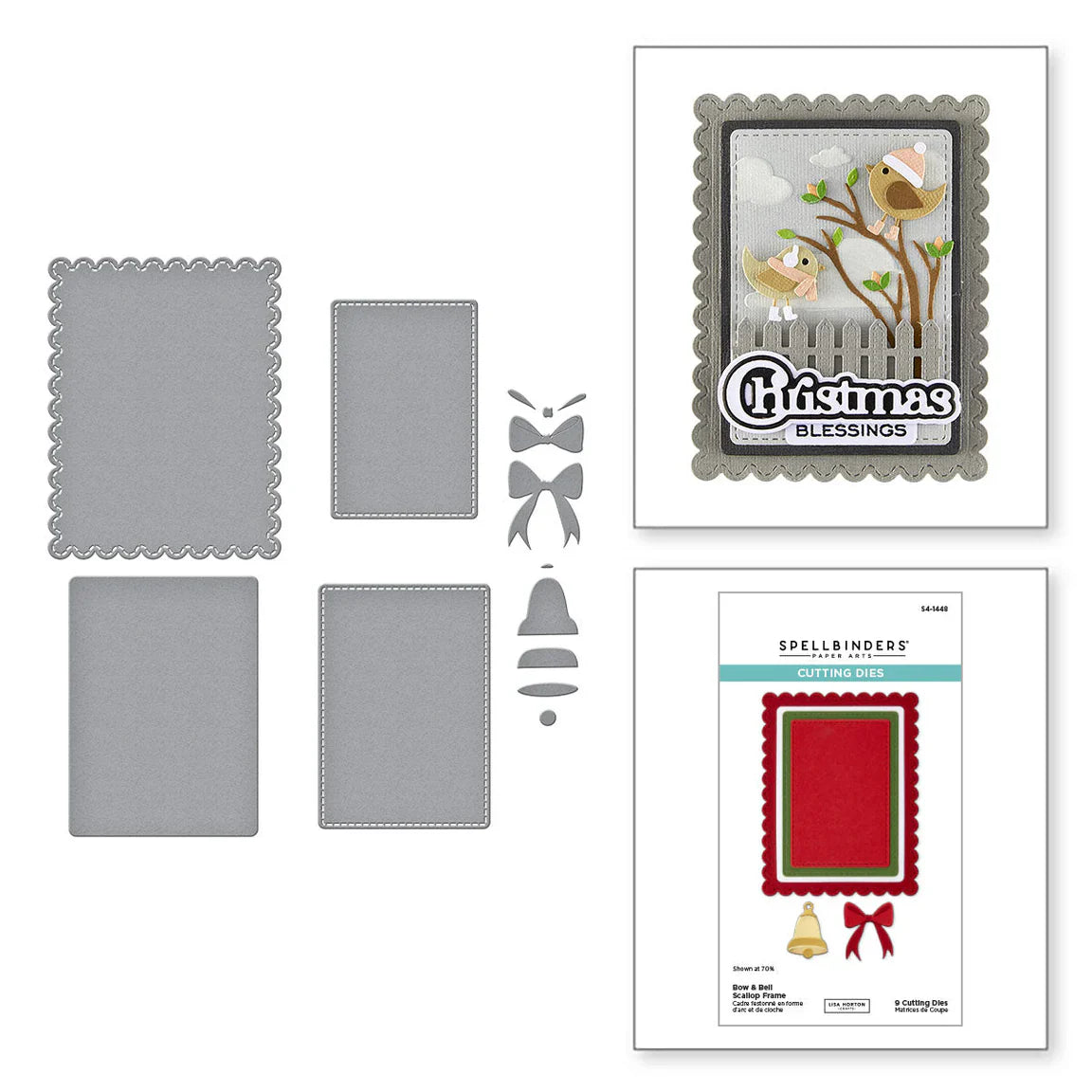 Spellbinders Bow & Bell Scallop Frame Etched Dies from the All About Christmas Collection by Lisa Horton