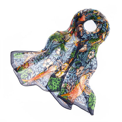 Signare Tapestry William Morris Strawberry Thief  Blue Silk Scarf with Sling Bag