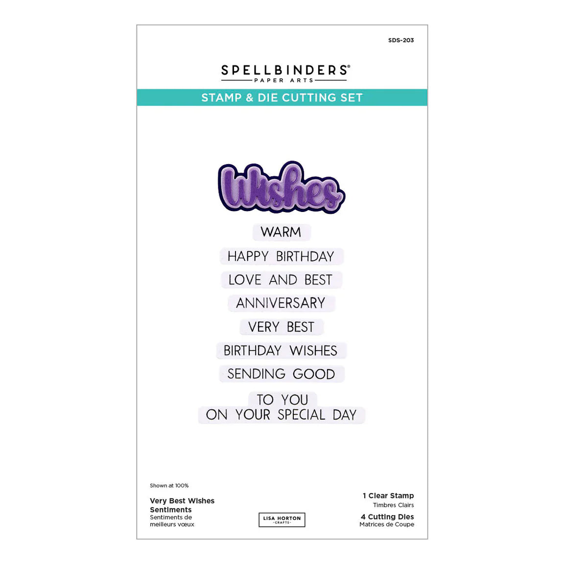 Spellbinders Very Best Wishes Sentiments Clear Stamp & Die Set