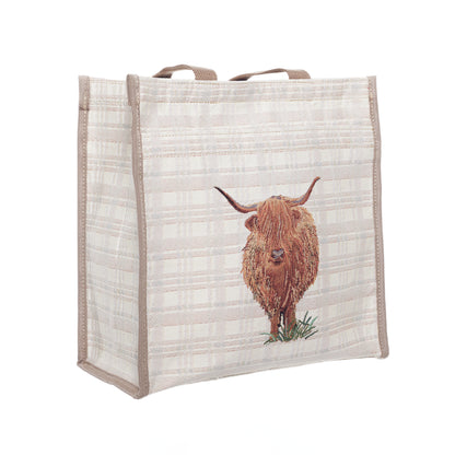 Signare Tapestry Highland Cow Automatic Umbrella with Shopper Bag