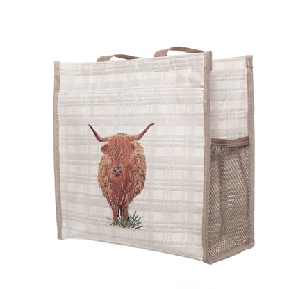 Signare Tapestry Highland Cow Automatic Umbrella with Shopper Bag