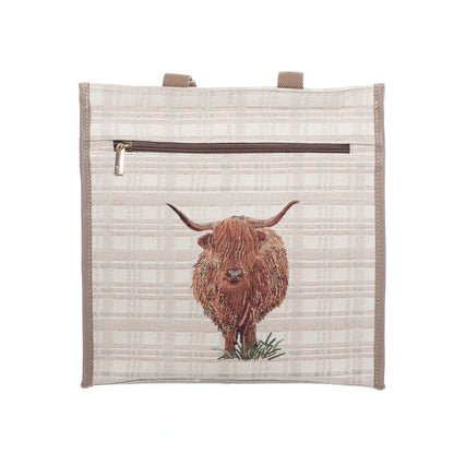 Signare Tapestry Highland Cow Automatic Umbrella with Shopper Bag