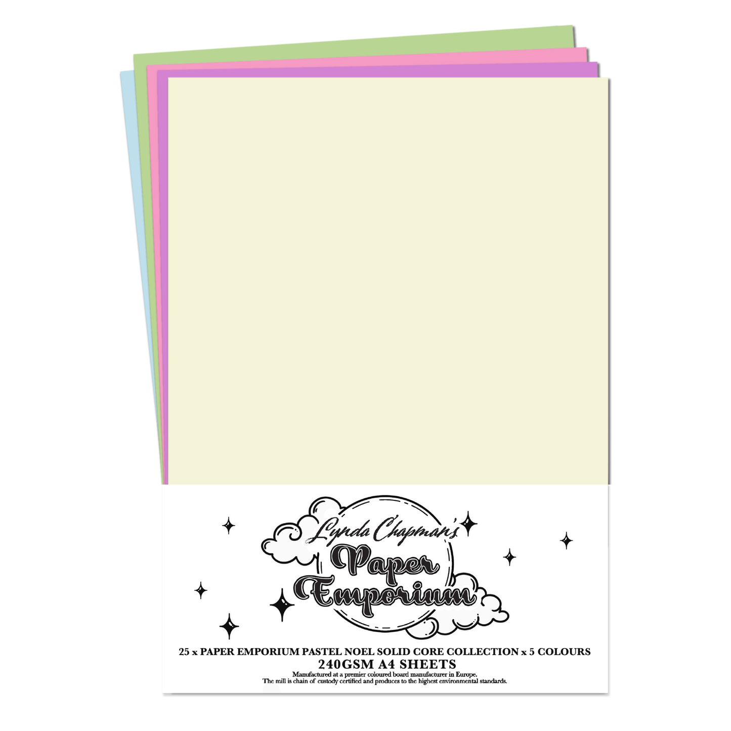 Lynda Chapman's Paper Emporium Pastel Noel Collection 25 x A4 Solid Core Sheets 240gsm 5 colours