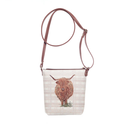 Signare Tapestry Highland Cow Sling Bag with Zip Purse