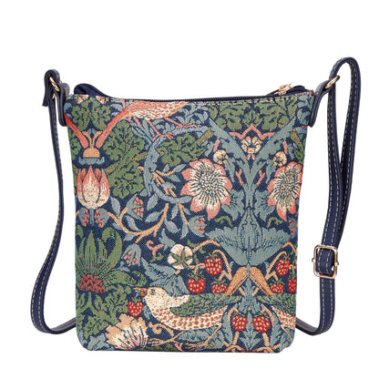 Signare Tapestry William Morris Strawberry Thief  Blue Silk Scarf with Sling Bag