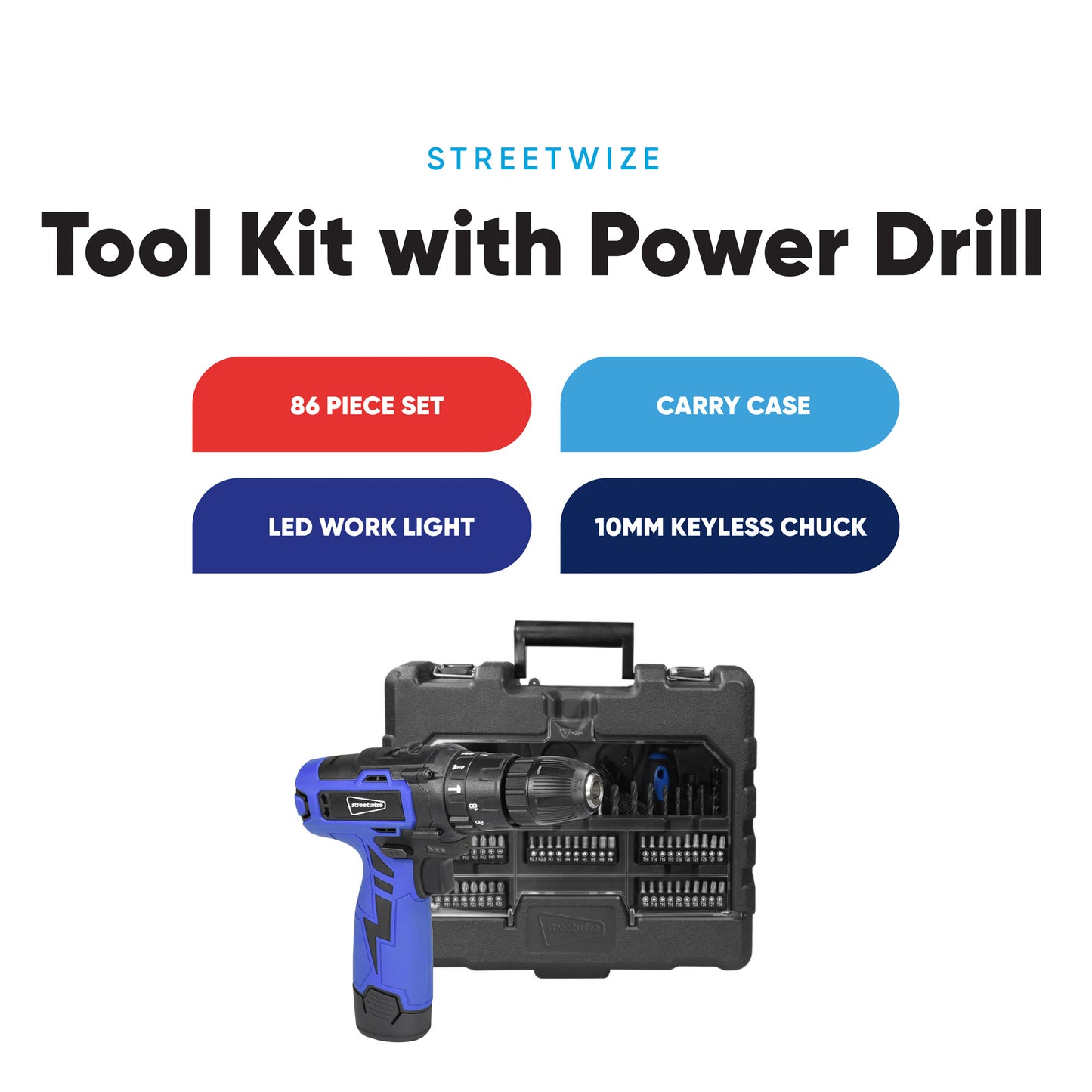 Streetwize 86PC Tool Kit with Power Drill