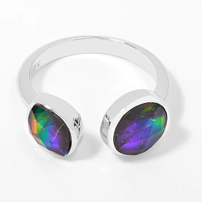 Canadian Ammolite Gems by Kenneth Bradley 'Sarah' Ring in Rhodium Plated Sterling Silver