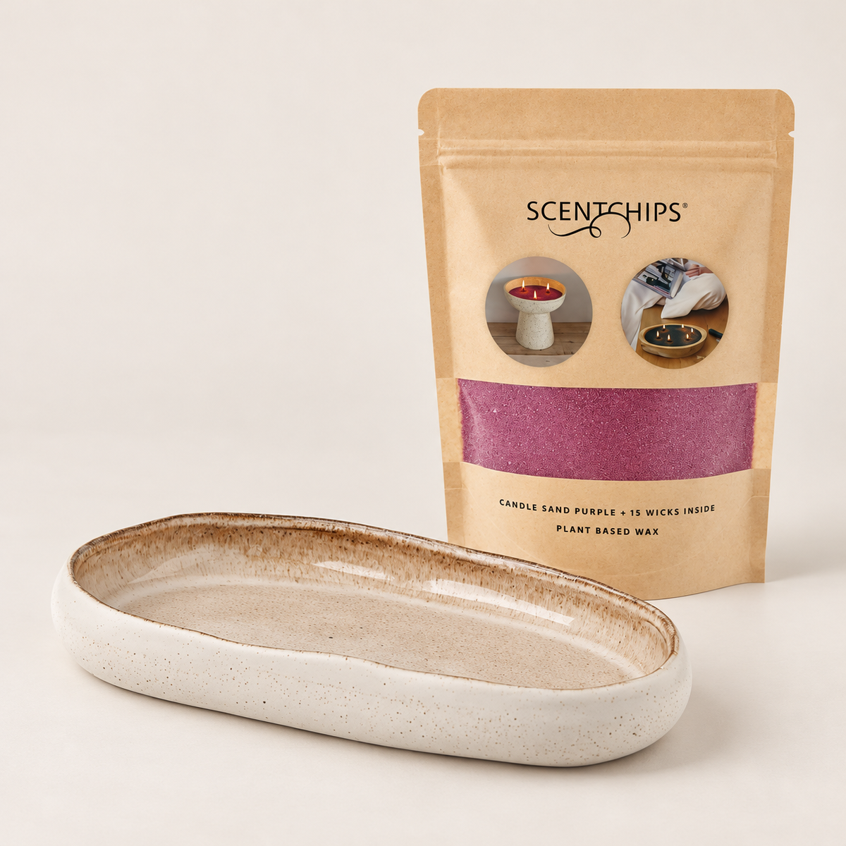 Scentchips by Parks Pebble Clay White Bowl & Purple Candle Sand Kit 500g