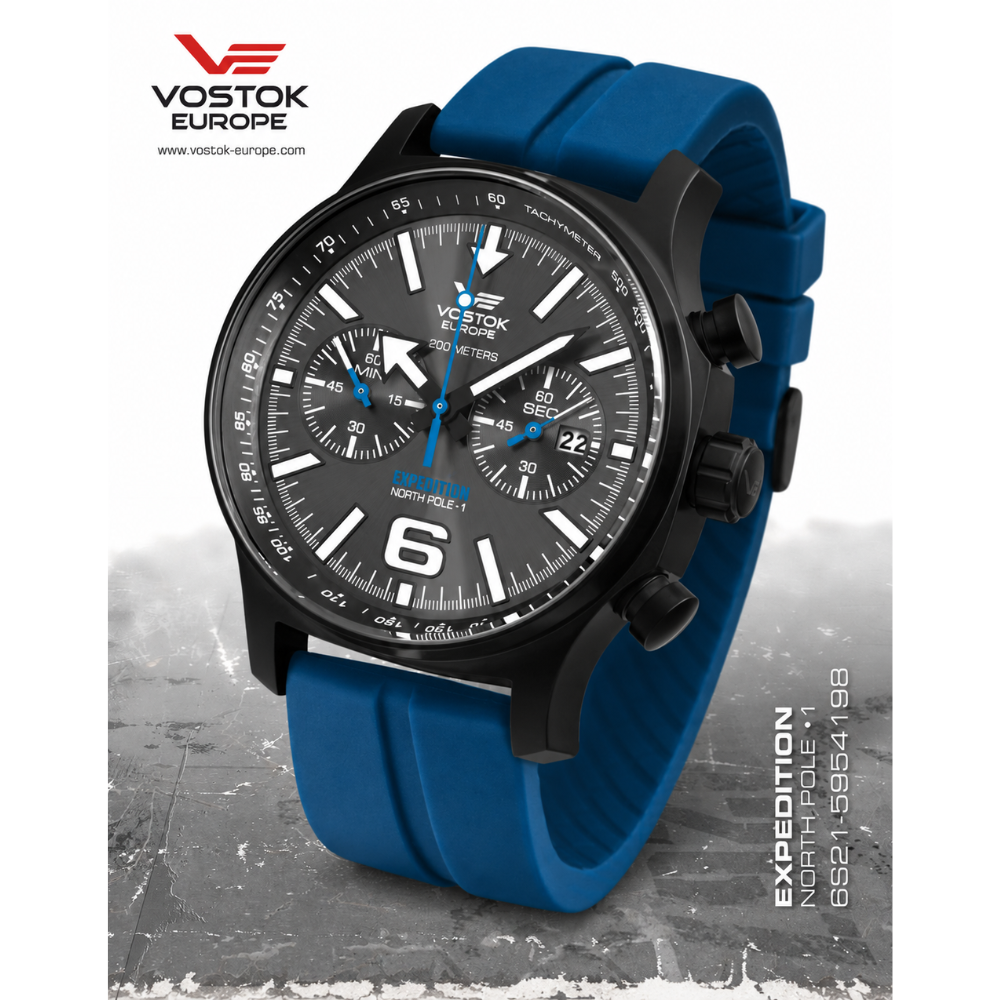 Vostok Europe Expedition 6S21-5954198 Chronograph - Blue Silicone Strap