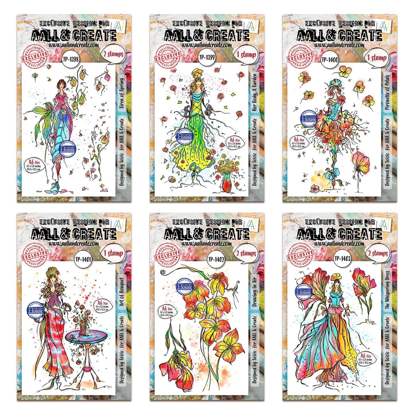 AALL & Create Whispers of Form Soizic Stamps Bundle | 6 Stamp Set Collection #TP-1398 to #TP-1403