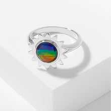 Canadian Ammolite Gems by Kenneth Bradley Sunflower Ring in Rhodium Plated Sterling Silver