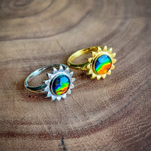 Canadian Ammolite Gems by Kenneth Bradley Sunflower Ring in Rhodium Plated Sterling Silver