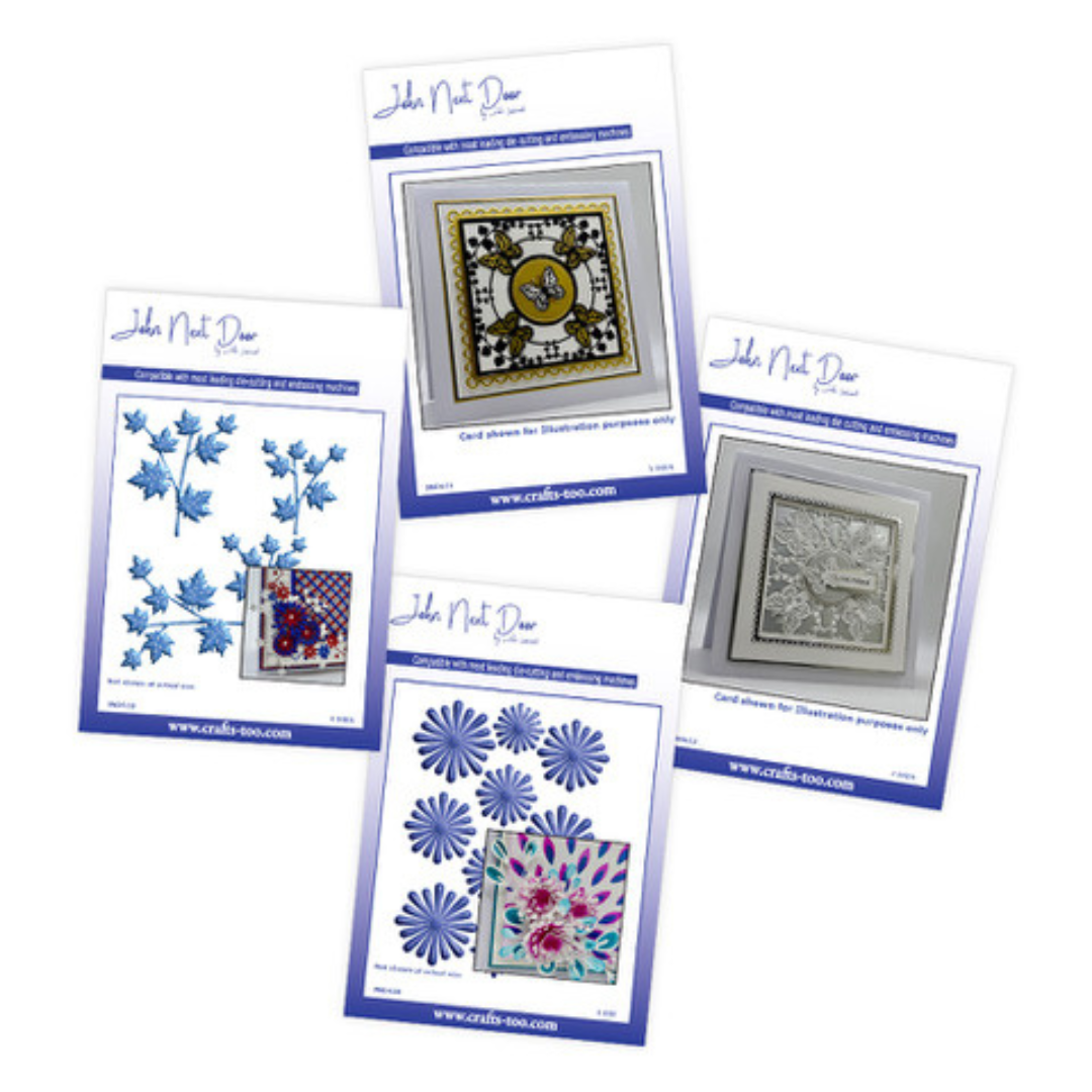 John Next Door Butterfly & Flowers 4 Die Set Bundle - Coppelia, Vicenza, Anastatsia Flower & Vine Leaves - 17 Dies