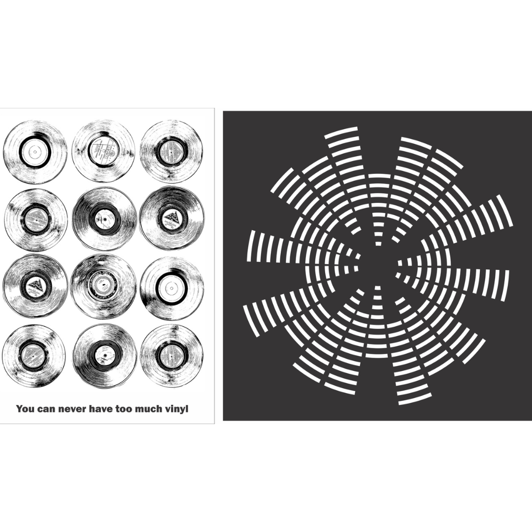 Funky Fossil A6 Record Collector Stamp Set and Surround Sound 6x6 stencil